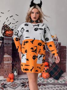 Calvaya Hơn Hoa văn Halloween Thả vai Đầm Áo len - Nhiều màu - Xem 7