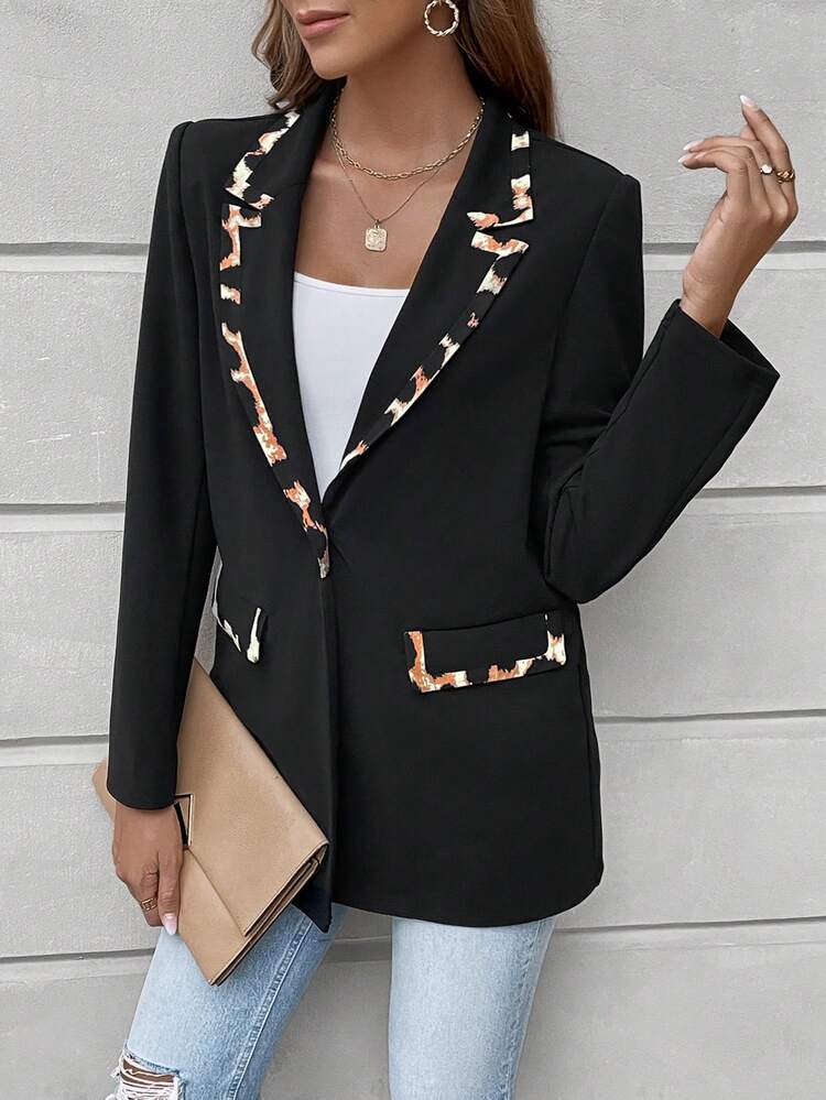Contrast Leopard Print Lapel Neck Blazer