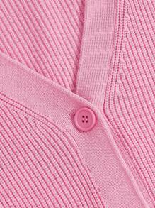 SHEIN EZwear Cárdigan con bordado de letra de hombros caídos - Rosa - Ver 4
