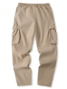 Manfinity Homme Men Flap Pocket Side Drawstring Waist Cargo Trousers - Khaki - View 2