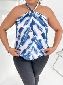 Calvaya 大碼滿版印花後背繫帶掛脖上衣 - 彩色 - 查看 4