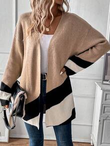 SHEIN LUNE 撞色落肩开衫 - 駝色 - 查看 6