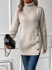 SHEIN Clasi Col Knoopdetail Oversized Truien