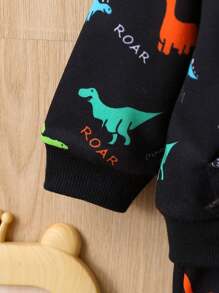 男嬰恐龍印花拉鏈連帽衫和運動褲 - 黑色 - 查看 4