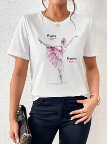 SHEIN LUNE Figure & Slogan Graphic Tee - White - View 1