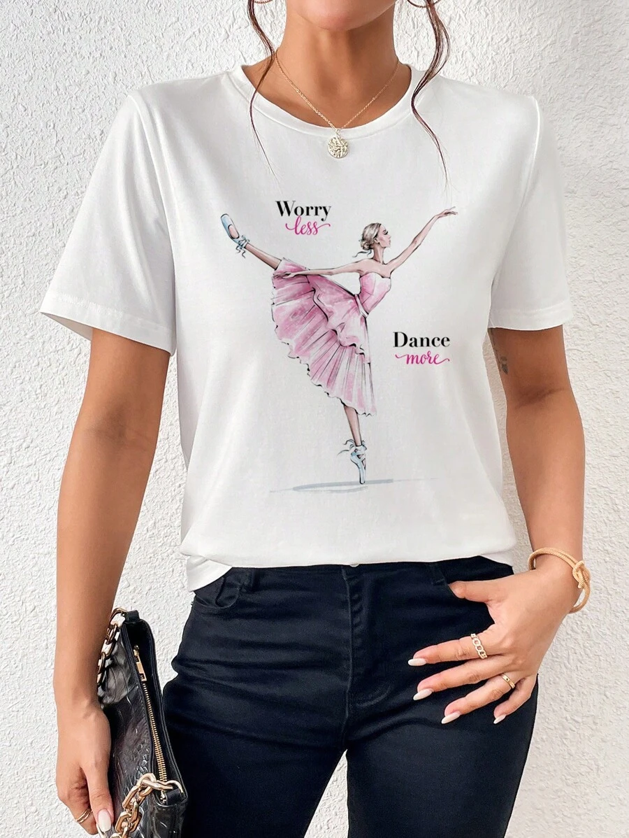 SHEIN LUNE Figure & Slogan Graphic Tee - White - View 1