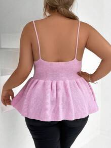 Celure Plus Peplum Cami Knit Top - Pink - View 2
