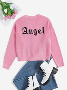 SHEIN EZwear Cárdigan con bordado de letra de hombros caídos - Rosa - Ver 1