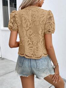 Breezaya Ren Guipure Ống tay áo Áo sơ mi - Màu be - Xem 2