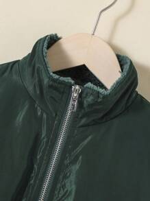 SHEIN Tween Girl Cartoon Graphic Thermal Lined Jacket - Dark Green - View 4