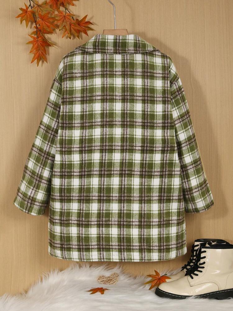 Tween Boy Plaid Lapel Collar Overcoat