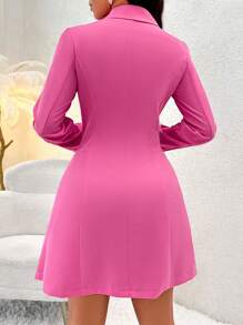 Cổ áo Đôi ngực Váy blazer - Màu Hồng Tươi - Xem 2