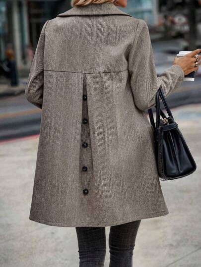 SHEIN LUNE Manteau À Chevrons À Rabat À Bouton