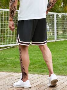 Manfinity Homme Nam Plus Sọc trang trí Eo dây rút Lỏng lẻo phù hợp Quần short - màu đen - Xem 2