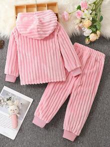 SHEIN 女小童素色連帽衛衣和褲子