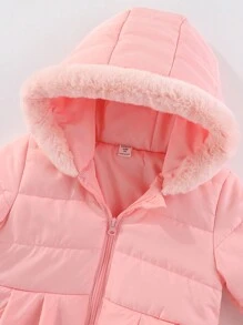 SHEIN 年轻女孩拉链连帽棉服外套 - 粉色 - 查看 4