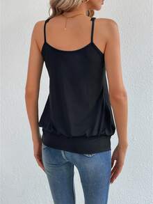 SHEIN LUNE 休閒蕾絲拼接純色女士背心 - 黑色 - 查看 2