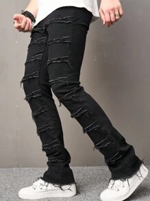 Manfinity Roughcore Hombres Jeans ajustados ribete crudo