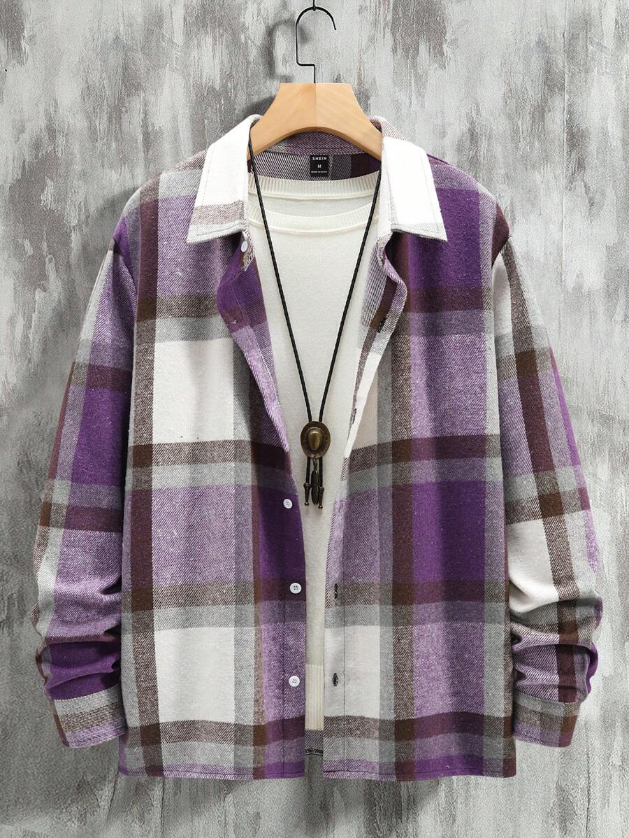 Manfinity Homme Men Plaid Print Overcoat - Purple - View 1