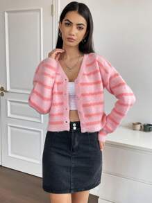 SHEIN Qutie 條紋圖案落肩開衫 - 彩色 - 查看 7