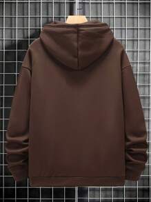 Manfinity Homme Men Loose Star & Letter Graphic Zip Up Thermal Lined Drawstring Hoodie Without Tee - Brown - View 2