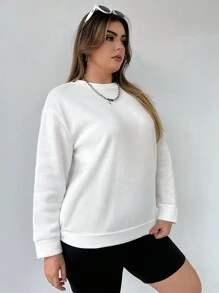 Flirla Plus Slogan & Figure Graphic Drop Shoulder Sweatshirt - White - View 6