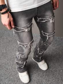 Manfinity LEGND Men Raw Hem Skinny Jeans - Light Grey - View 3