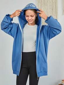 RueChic Teenager Mädchen Kapuzenpullover mit Raglanärmeln und Reißverschluss und Buchstabengrafik