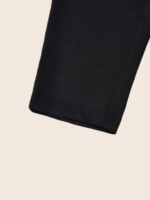 SHEIN LUNE 大碼荷葉邊下擺腰二合一緊身打底褲 - 黑色 - 查看 4