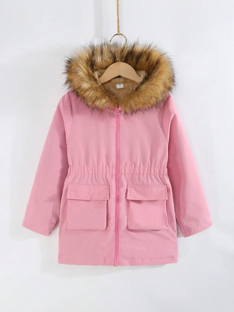 SHEIN Cô gái ( Nhỏ bé ) Áo trùm đầu Với Vòng cổ - Hồng - Xem 1