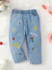 Đứa bé gái Đồ họa hoa & khẩu hiệu Quần legging thẳng - Rửa trung bình - Xem 6