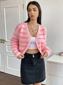 SHEIN Qutie 條紋圖案落肩開衫 - 彩色 - 查看 3