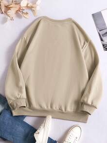 INAWLY 加卡通人物圖案保暖襯裡運動衫 - 卡其色 - 查看 2