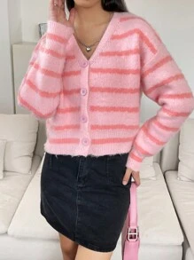 SHEIN Qutie 條紋圖案落肩開衫 - 彩色 - 查看 6