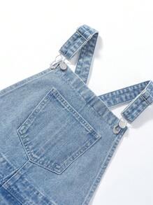 SHEIN Teen Girls 1pc Roll Up Hem Denim Dungaree - Light Wash - View 6