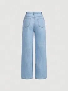 SHEIN Teen Girl Ripped Straight Leg Jeans - Light Wash - View 2