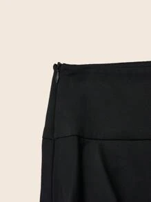 SHEIN LUNE 大碼荷葉邊下擺腰二合一緊身打底褲 - 黑色 - 查看 5