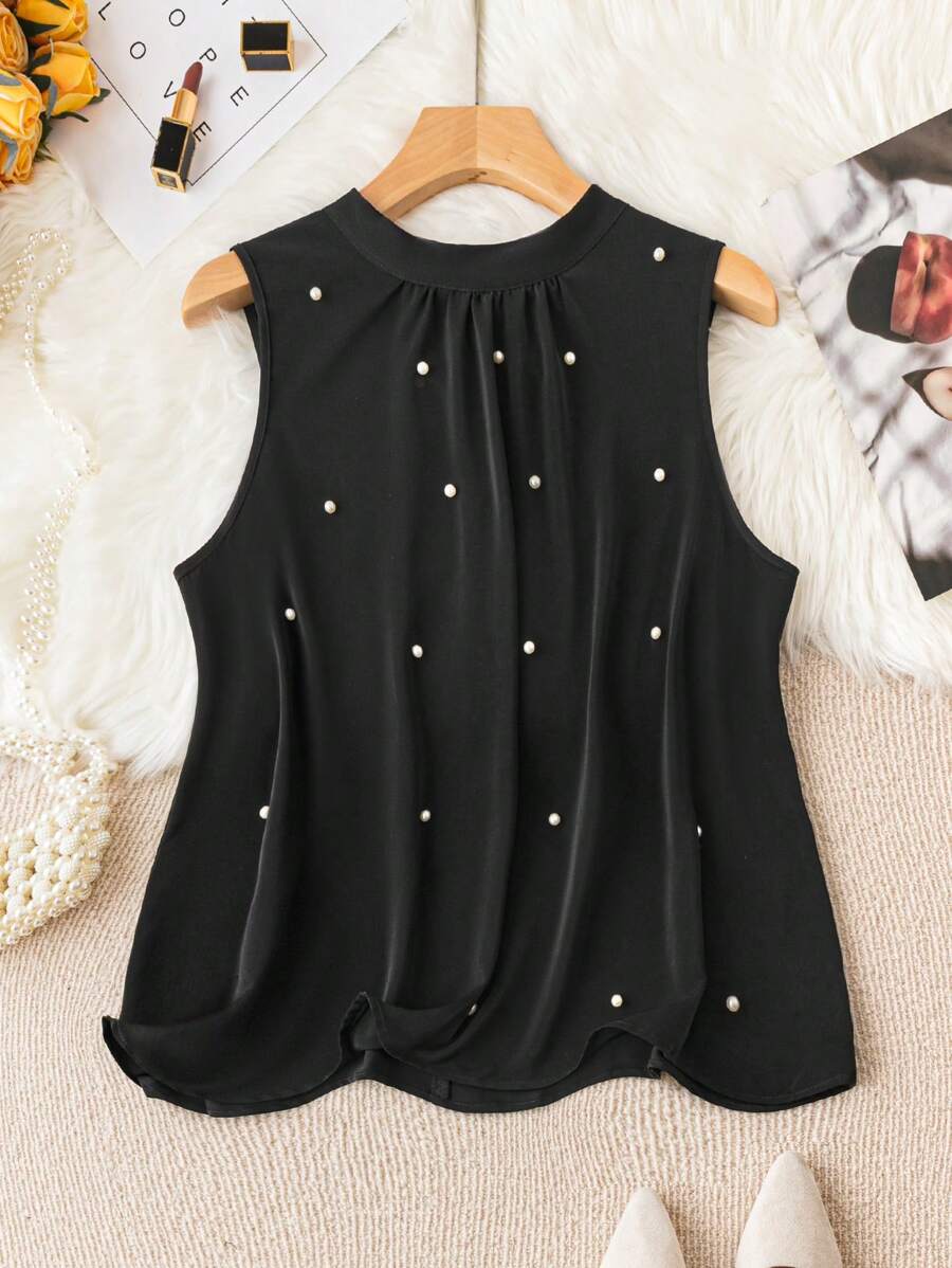 Celure Hơn Ngọc trai đính cườm Không tay Áo - màu đen - Xem 1