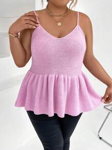 Celure Plus Peplum Cami Knit Top - Pink - View 6