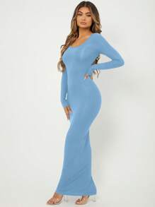 SHEIN SXY Solid Long Sleeve Bodycon Dress - Baby Blue - View 3
