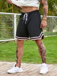 Manfinity Homme Nam Plus Sọc trang trí Eo dây rút Lỏng lẻo phù hợp Quần short - màu đen - Xem 4