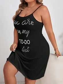 Plus Slogan Graphic Cami Pajama Nightdress - màu đen - Xem 1