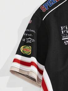 Manfinity VCAY Men Letter Graphic Contrast Side Seam Polo Shirt - Multicolor - View 4