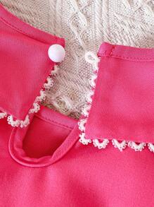 SHEIN 小女童彼得潘領荷葉邊連衣裙 - 玫紅色 - 查看 3