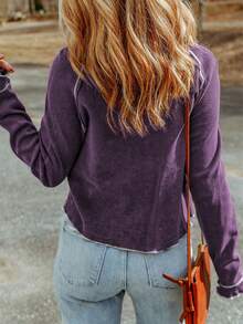 Contrast Binding Raglan Sleeve Tee - Purple - View 3
