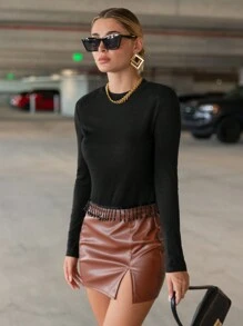 SHEIN Essnce 純色圓領T恤 - 黑色 - 查看 2