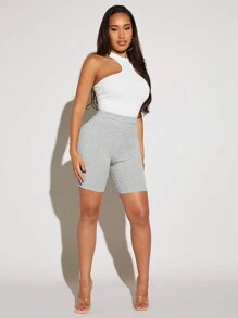 SHEIN SXY Solid High Waist Biker Shorts - Light Grey - View 4
