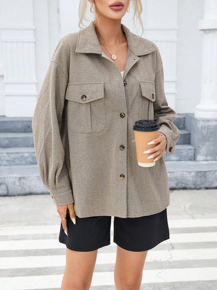 Flap Pocket Drop Shoulder Coat