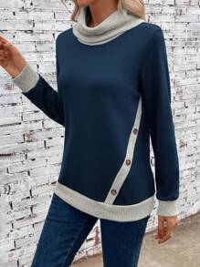 EMERY ROSE Viền tương phản Chi tiết Nút Áo nỉ - Màu xanh hải quân - Xem 6