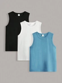 SHEIN Tween Boy 3 chiếc Áo ba lỗ cổ tròn nhiều màu thông thường và đa năng - Nhiều màu - Xem 1